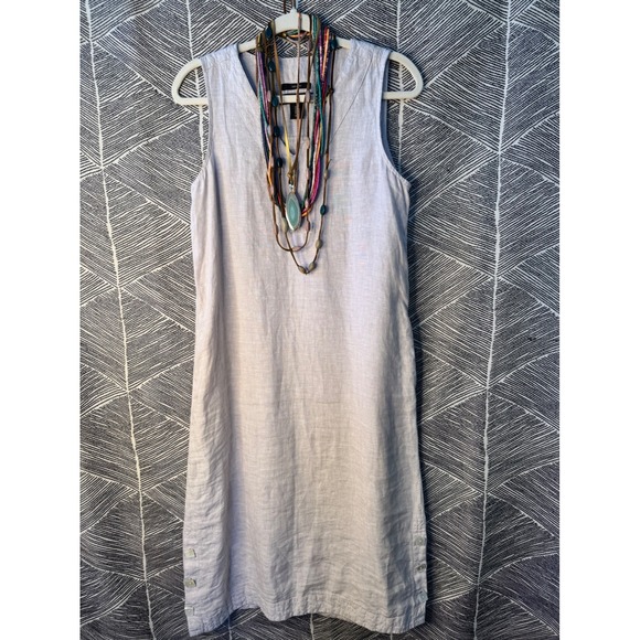 Tahari Dresses & Skirts - Tahari Womens 100% Linen V-Neck Sleeveless Midi Shift Dress Grey SzS‎